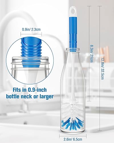 Miniatura 3 de Cepillo de botella de mango largo, limpiador de cepillo para botellas con cerdas de doble función para botellas de agua, cristalería, tazas, termos,