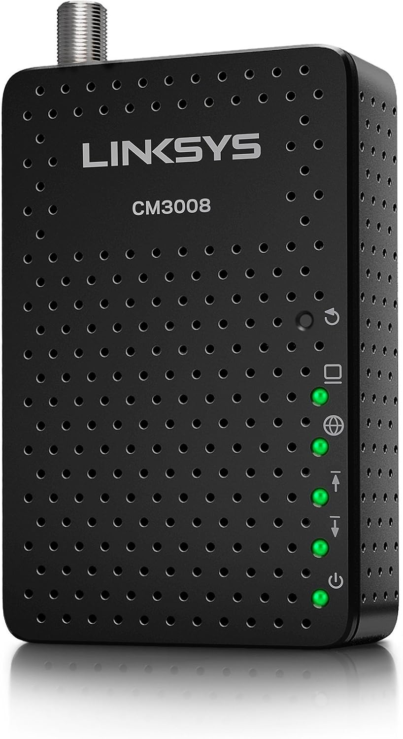 Linksys DOCSIS 3.0 8x4 Cable Modem Certified with Comcast Xfinity, Spectrum, Cox (CM3008)