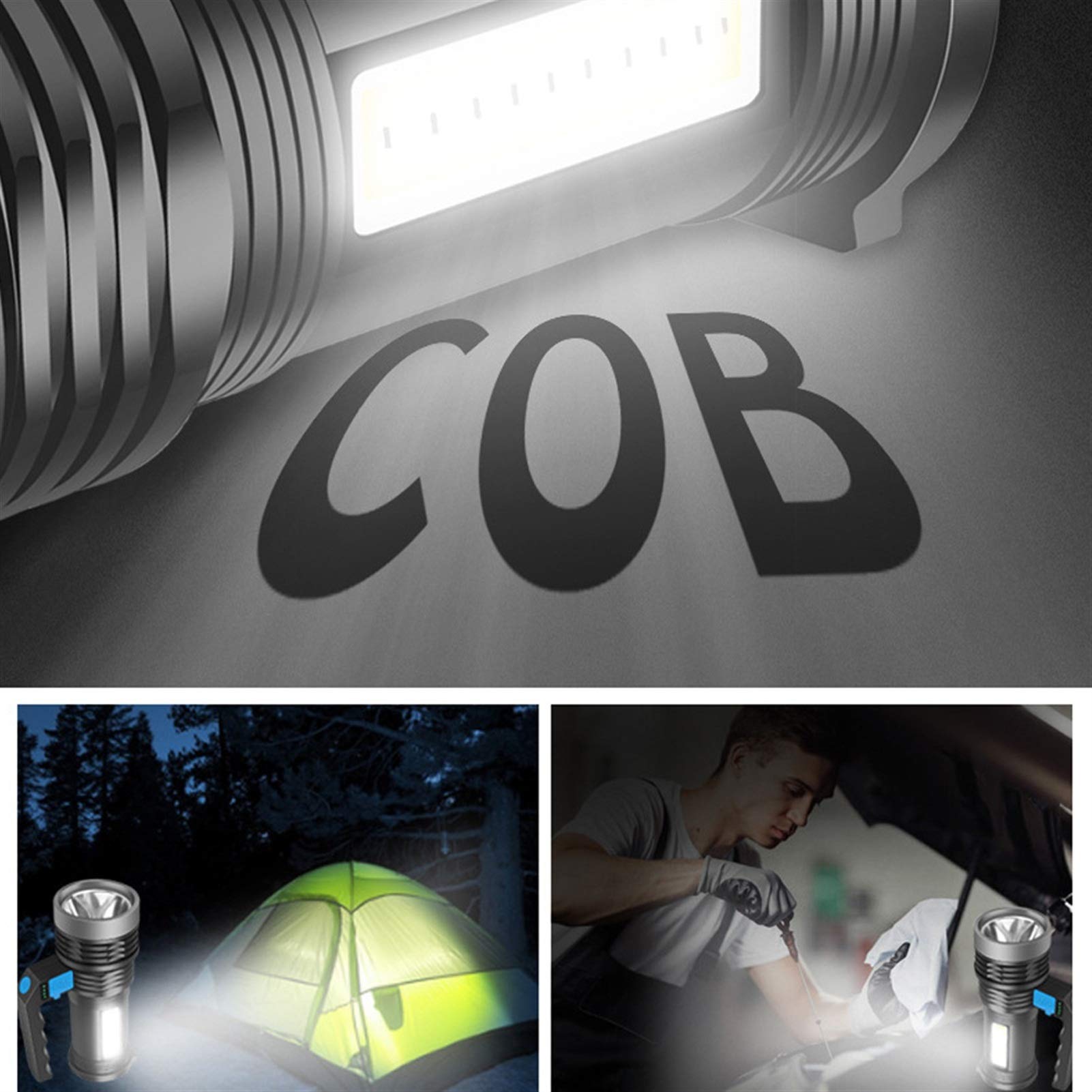 Latarka elektryczna o bardzo długiej gotowości Przenośna lampa robocza z akumulatorem USB Długi szperacz Wbudowana bateria Ręczne światło Reflektor z bocznym światłem COB Latarka jako Power