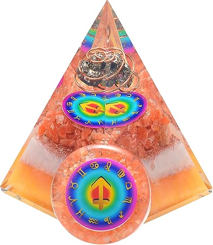 Miniatura 15 de Juego de pirámide de orgón y piedra de palmera, cristal curativo Leo signo del zodiaco, juego de regalo hecho de pirita para mayor fuerza y calma