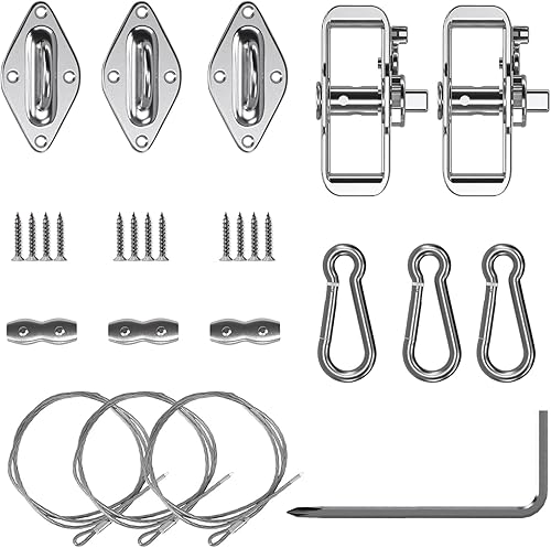 SunnyRoyal Kit de accesorios para toldo con cuerda de alambre de tensión de 18 pies para parasol triangular, juego de accesorios para jardín al aire