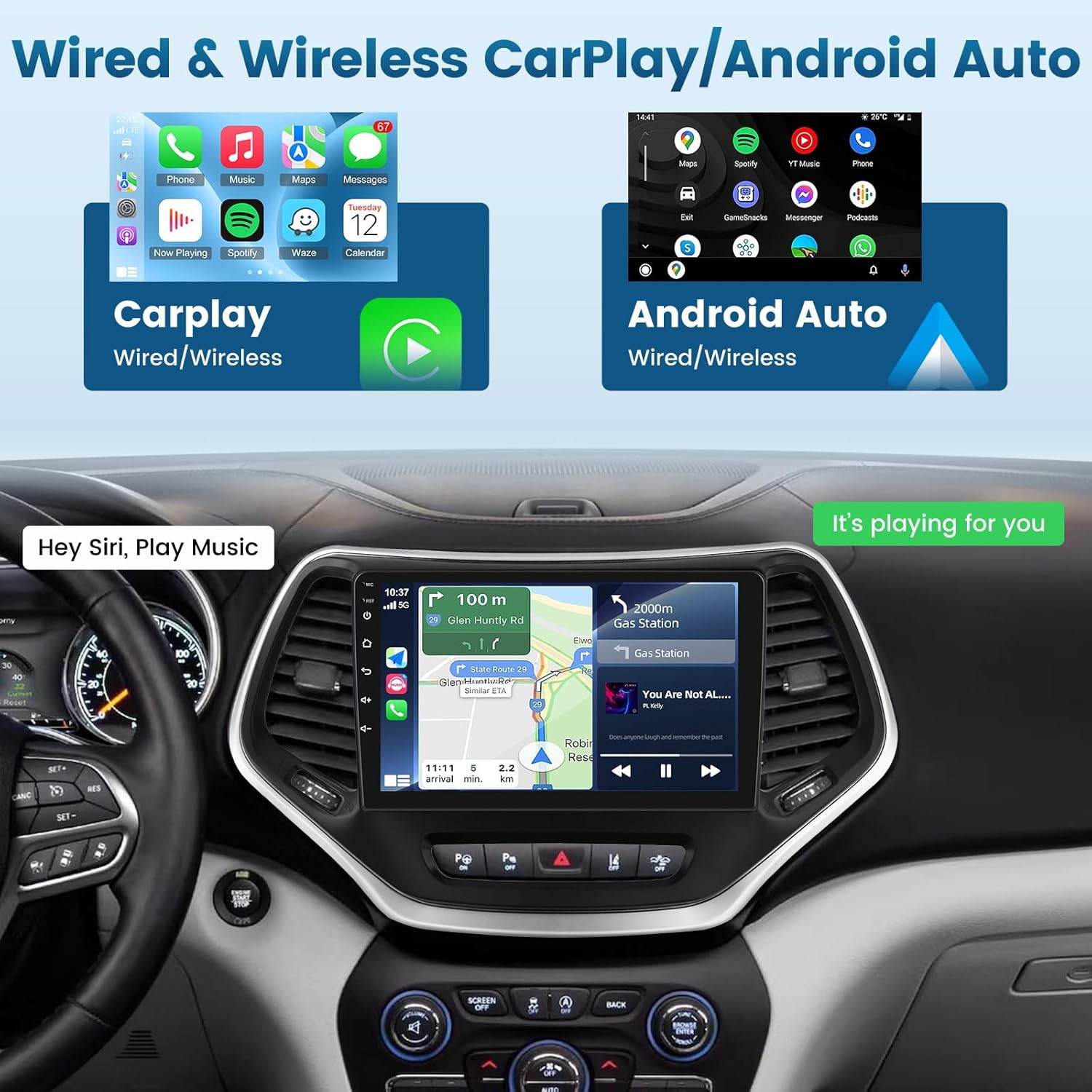 10 inch Screen for Jeep Cherokee Radio 2013-2018, [2G+64G] Android Cherokee Car Stereo, Wireless Carplay/Android Auto/5G WIFI/1080P/SWC +AHD Backup Camera