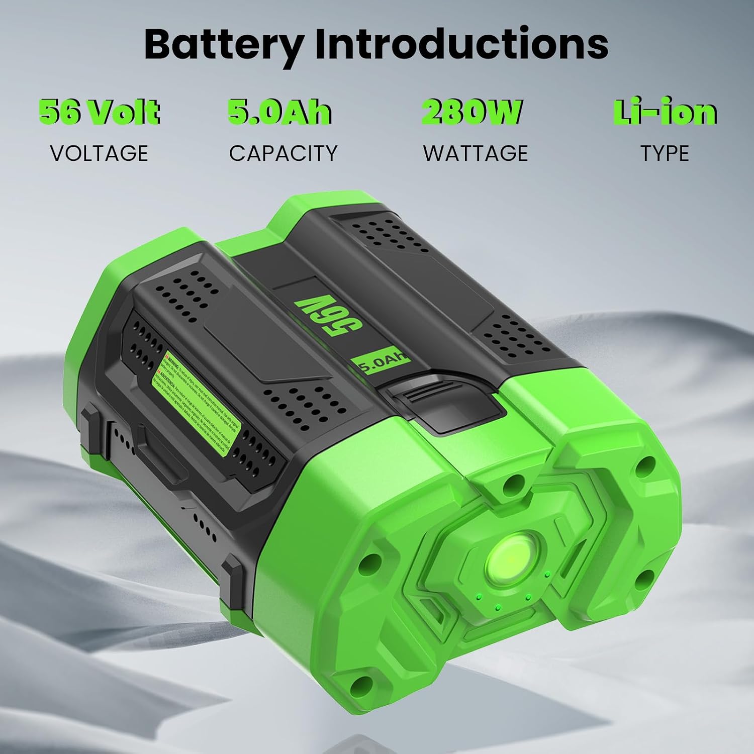 BA5600T 56V 5.0Ah Replacement for EGO Battery, Compatible with EGO Snowblower,Lawn Mower,Leaf Blower,String Trimmer,Hedge Trimmer Tools(Green-5.0Amps)