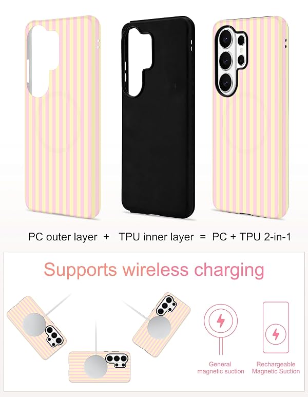 Aitipy Magnetic Striped Case for Samsung Galaxy S26 Ultra, Pink Yellow by Aitipy - Used condition - Image 3