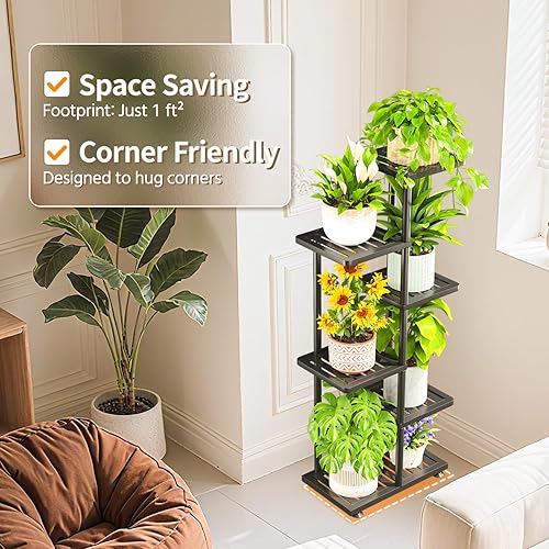 Miniatura 5 de LASZOLA Soporte para plantas de 5 niveles para interiores y exteriores para macetas grandes y resistentes, estante alto de metal negro con múltiples