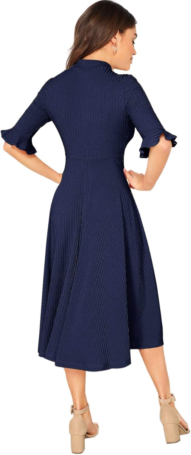 Verdusa Women's Ruffle Half Sleeve A Line Fall Dresses Elegant Fit and Flare Midi Dress - Image 2