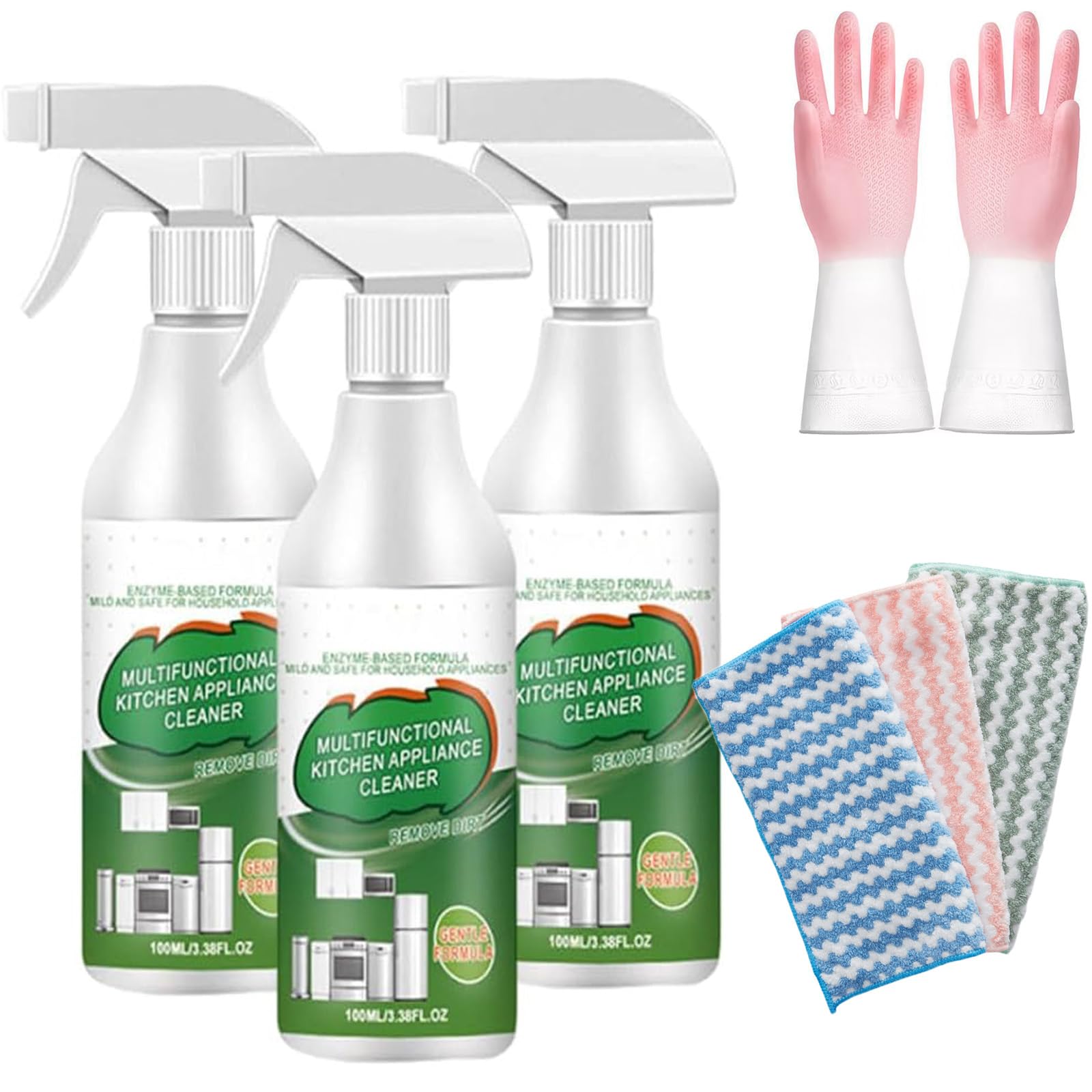 Limpiador de espuma enzimática multiusos, potente limpiador de electrodomésticos de cocina, desengrasante resistente, quitamanchas, versátil limpiador de manchas de aceite pesado (3pcs)