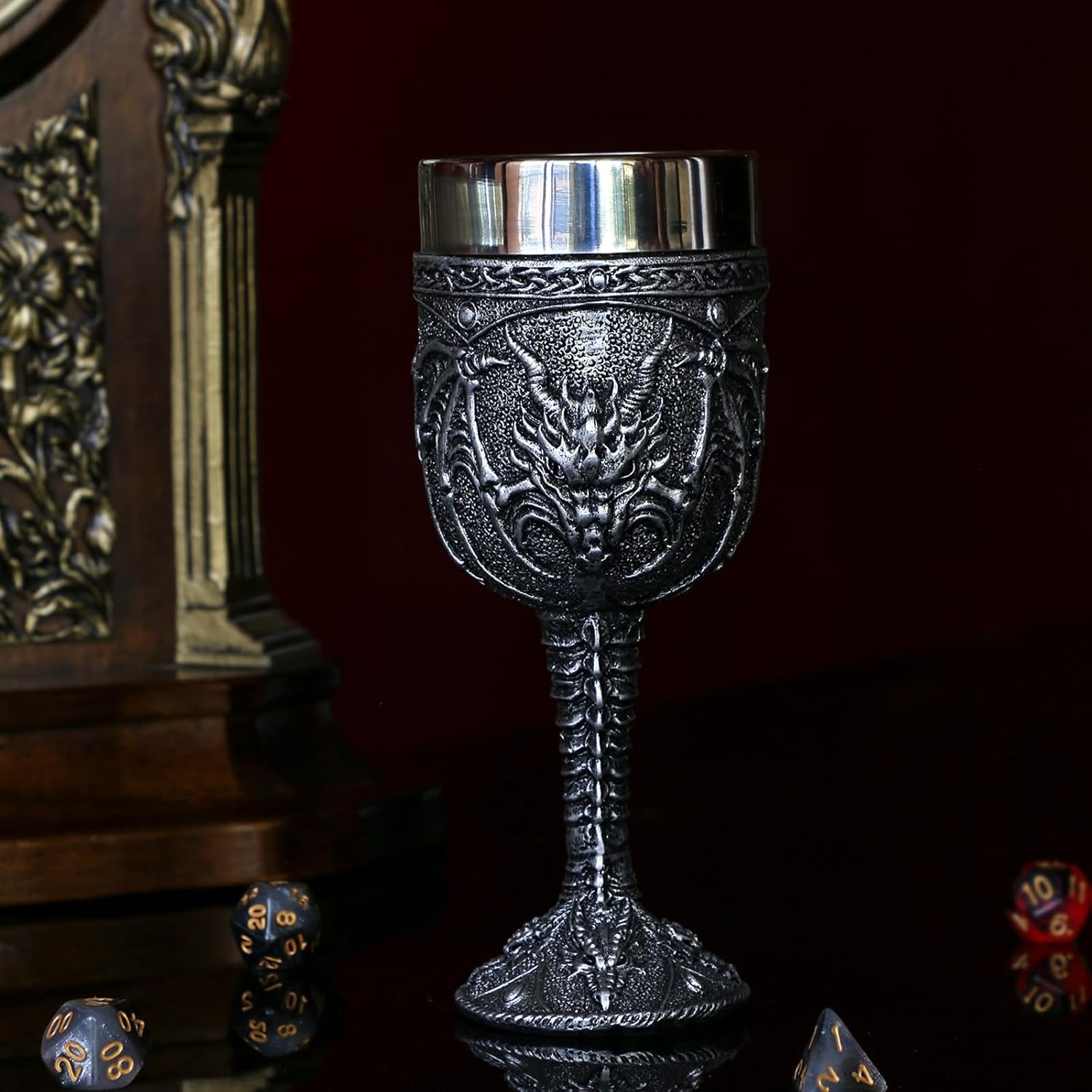 alikiki Medieval Roaring Dragon Wine Goblet - 7oz Dungeons and Dragons Goblet Fantasy Dragon Chalice Cup Ideal Novelty Gothic Father Day Gift Party Idea Drinking Cup
