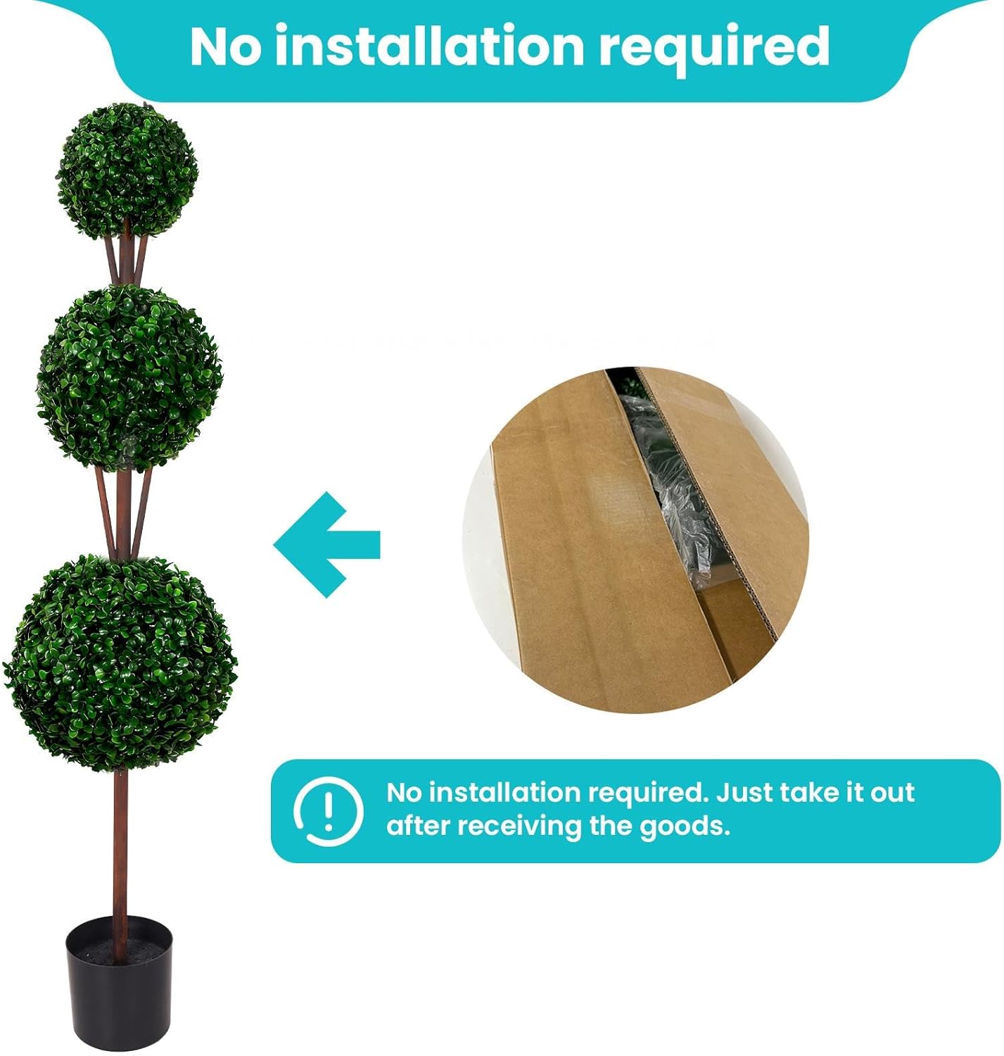 4ft Artificial Triple Ball Boxwood Topiary Tree with Planter Pot, Realistic Faux Shrub for Home Porch Garden Decor, 2 Pieces