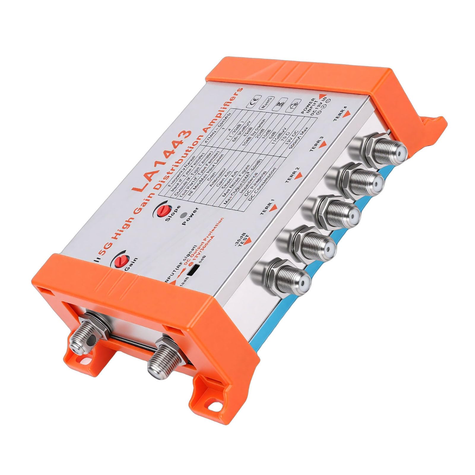 Amplificador de distribución modulador de TV de 4 canales, 45 dB de alta ganancia con IRS en cascada y filtro 5G LTE, para divisor de señal de antena de TV por cable (enchufe de EE. UU.)