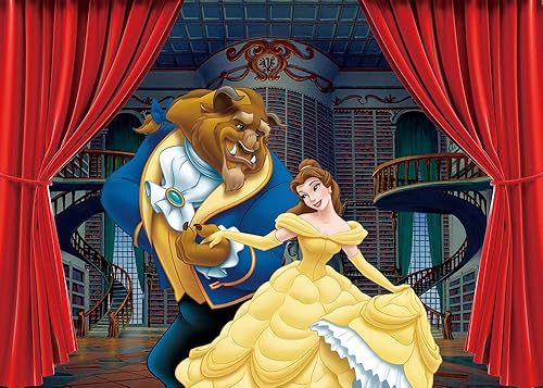 Miniatura 5 de Fondo de fotografía de Bella y la Bestia telón de fondo de castillo cortina roja 7 x 5 pies fondo de fotos de feliz cumpleaños decoración de fiesta