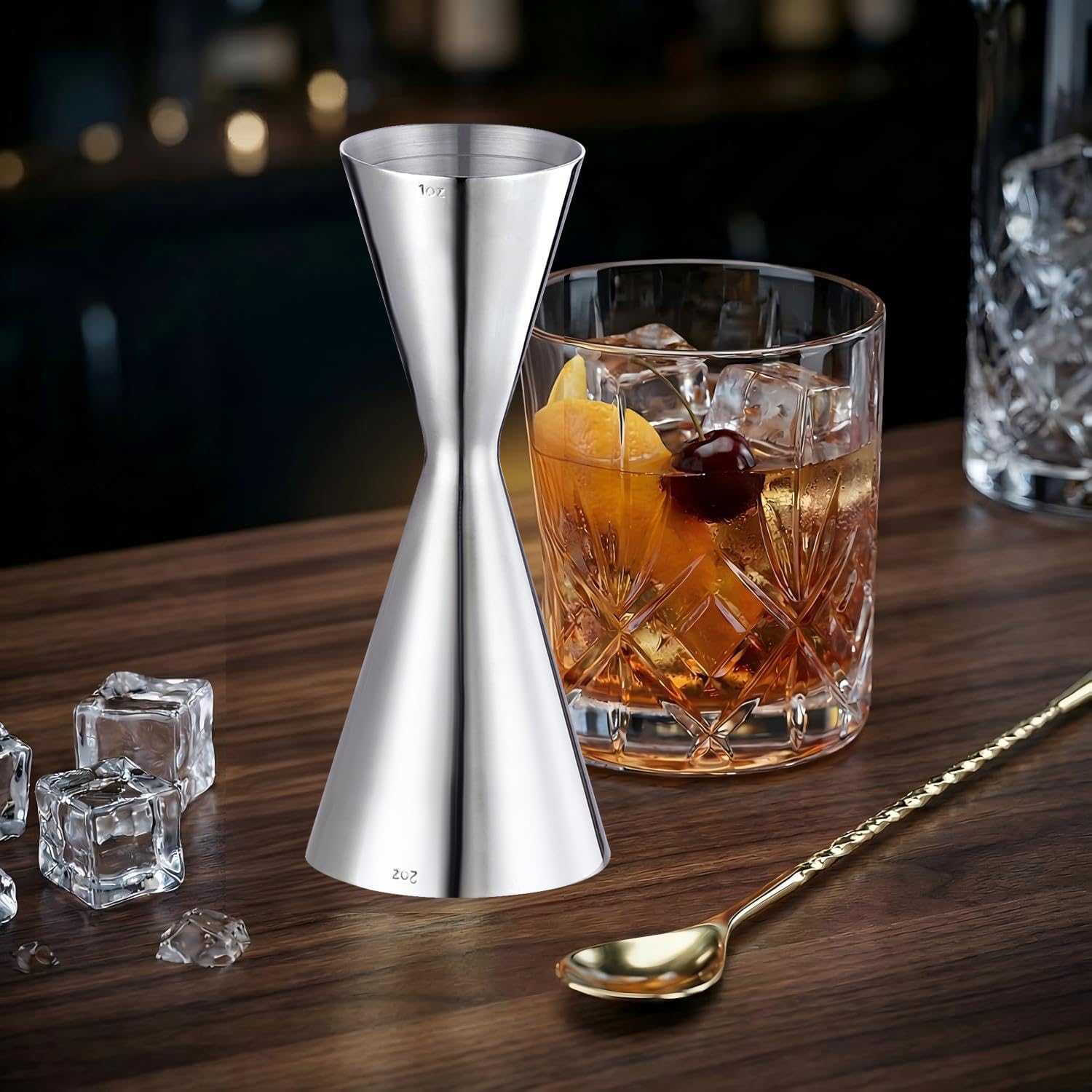 Japanese Jigger for Bartending, 304 Stainless Steel Double Cocktail Jigger with Measurements Inside, Alcohol Measuring Jigger 2oz/1oz, Bar Tool