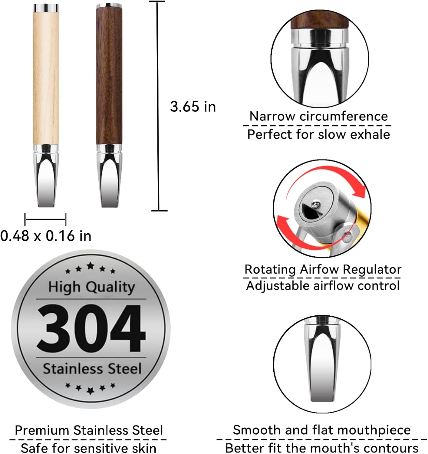 Flat-Mouth Air Device with Food-Grade 304 Stainless Steel Mouthpiece & Adjustable Airflow, 12pcs Refillable Cores in 4 Flavors - Sensory Fidget Device for Stress Relief & Habit Support (Brown)