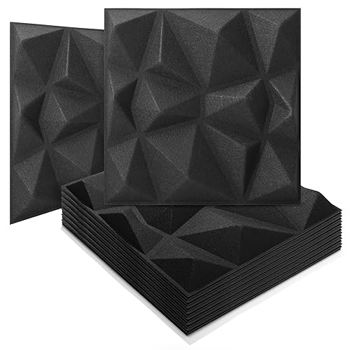 Art3d 20-Pack Sound Proof Wall Panels Diamond Design, 3D Textured Acoustic Wall Panels for Sound Absorbing, Accent Wall Panels for Gaming Room, Bedroom, Living Room - 11.8"x11.8" Black - 11.8 x 11.8 Inch - Black