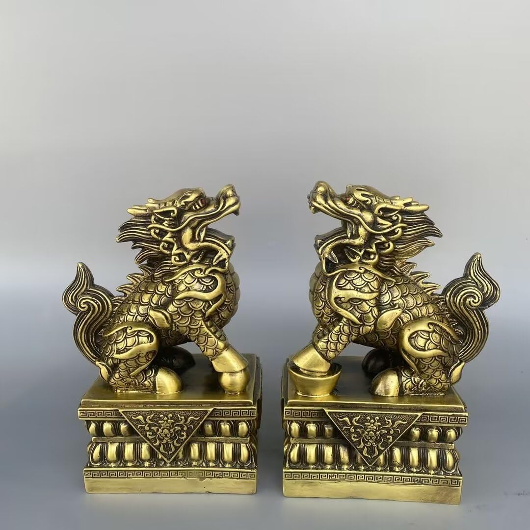 GLETSF Bronze Dragon Statue Lucky and Successful Feng Shui Golden Dragon Animal Statue,3*-20 * 19cm1kg