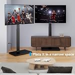 AX WABER Floor TV Stand with Power Outlet, Universal TV Stand Mount for 27-65 inch TV up to 88lbs, 70 Degree Swivel 9 Level Height Adjustable with Tempered Glass Base for Bedroom, Office Black