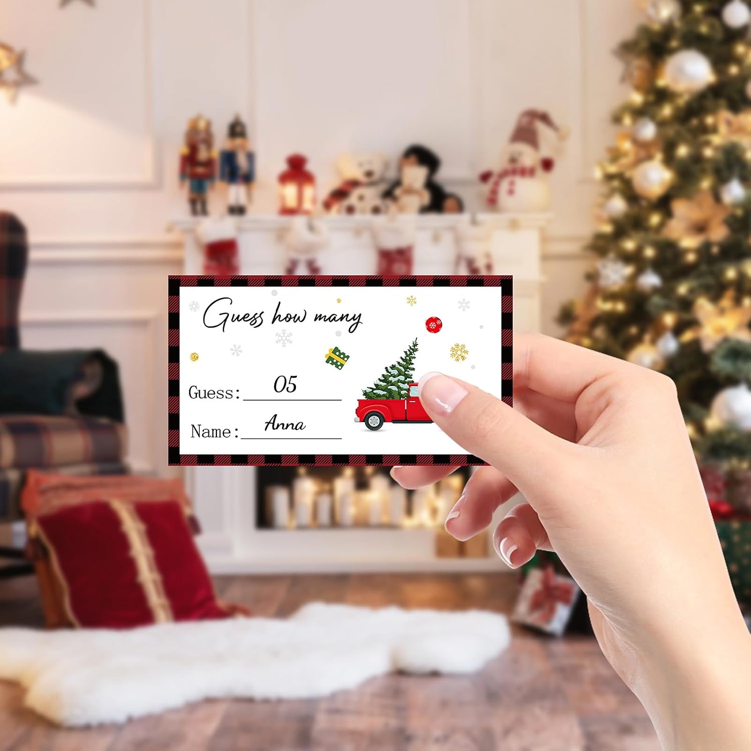 COCHIE Christmas Games for Family Adults Office Large Groups Party, Xmas Guess How Many Game, Winter Families Classroom Activities with Guesses Cards - 60 Players (Xmas)