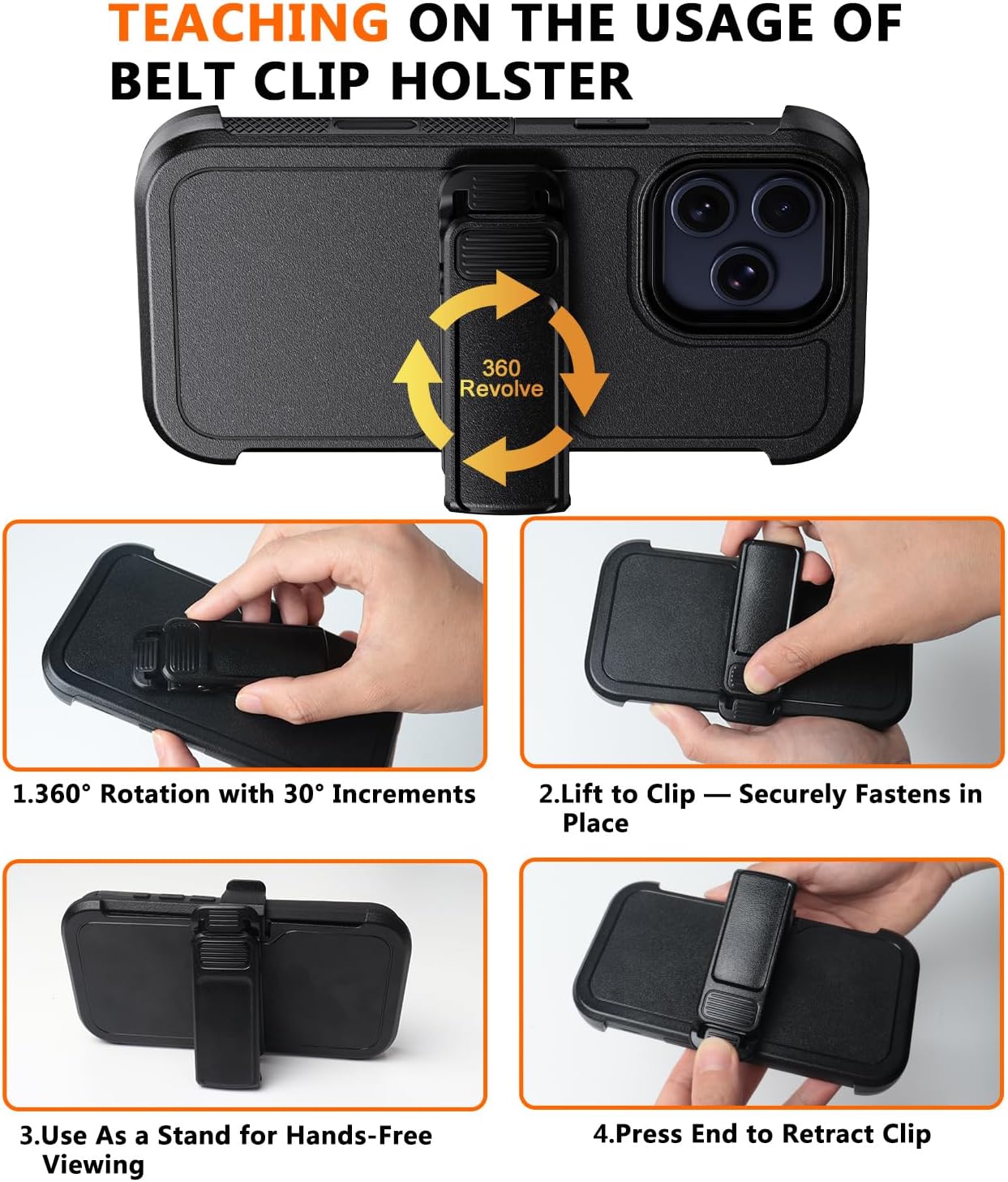 for iPhone 17 Pro Max Case: Phone Case with Belt Clip Holster with Screen Protector & Lens Guard (Compatible with Magsafe) Tri-Layer (Shockproof) Cover for Apple 17 Pro Max 6.9" (Black) - Image 7