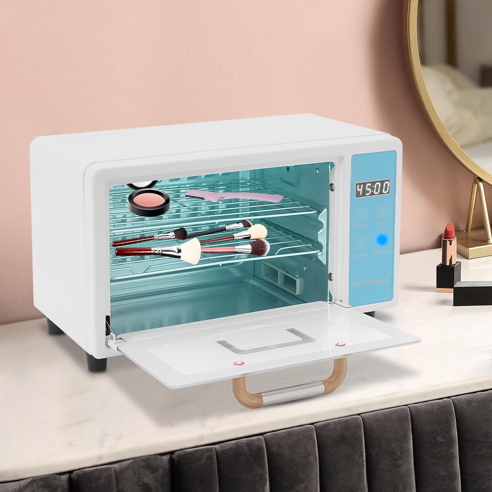 Sterilizzatore, armadietto disinfettante, sterilizzatore multifunzionale, luce UV, tecnologia di asciugatura ad aria calda 167°F, pulizia a 360°, silenziosa (45 dB)
