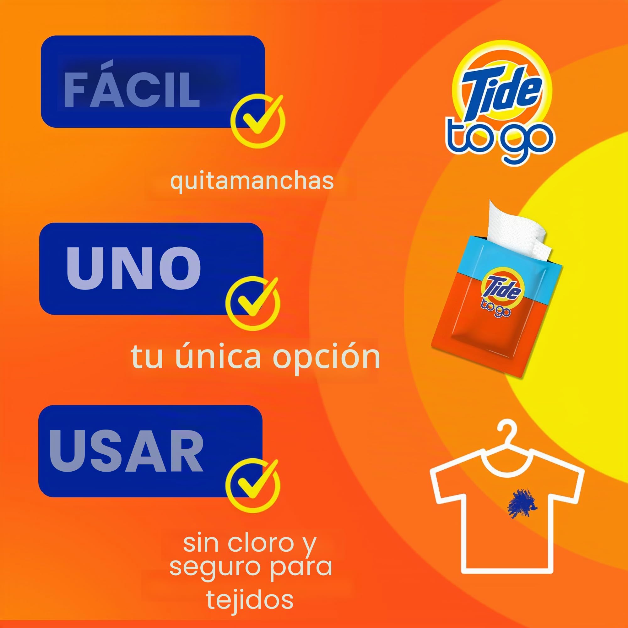 Quitamanchas Tide para ropa, toallitas Tide To Go, quitamanchas instantáneo para ropa, tamaño de viaje y bolsillo, 20 unidades