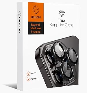 URUCHI Kamera Lens Koruyucu, Safir Cam, Alüminyum Alaşım Çerçeve, Kolay Kurulum, HD Kalite, Güçlü Yapışma, Çubuk Sökme Aparatlı (Siyah, IP 16/16 Plus)