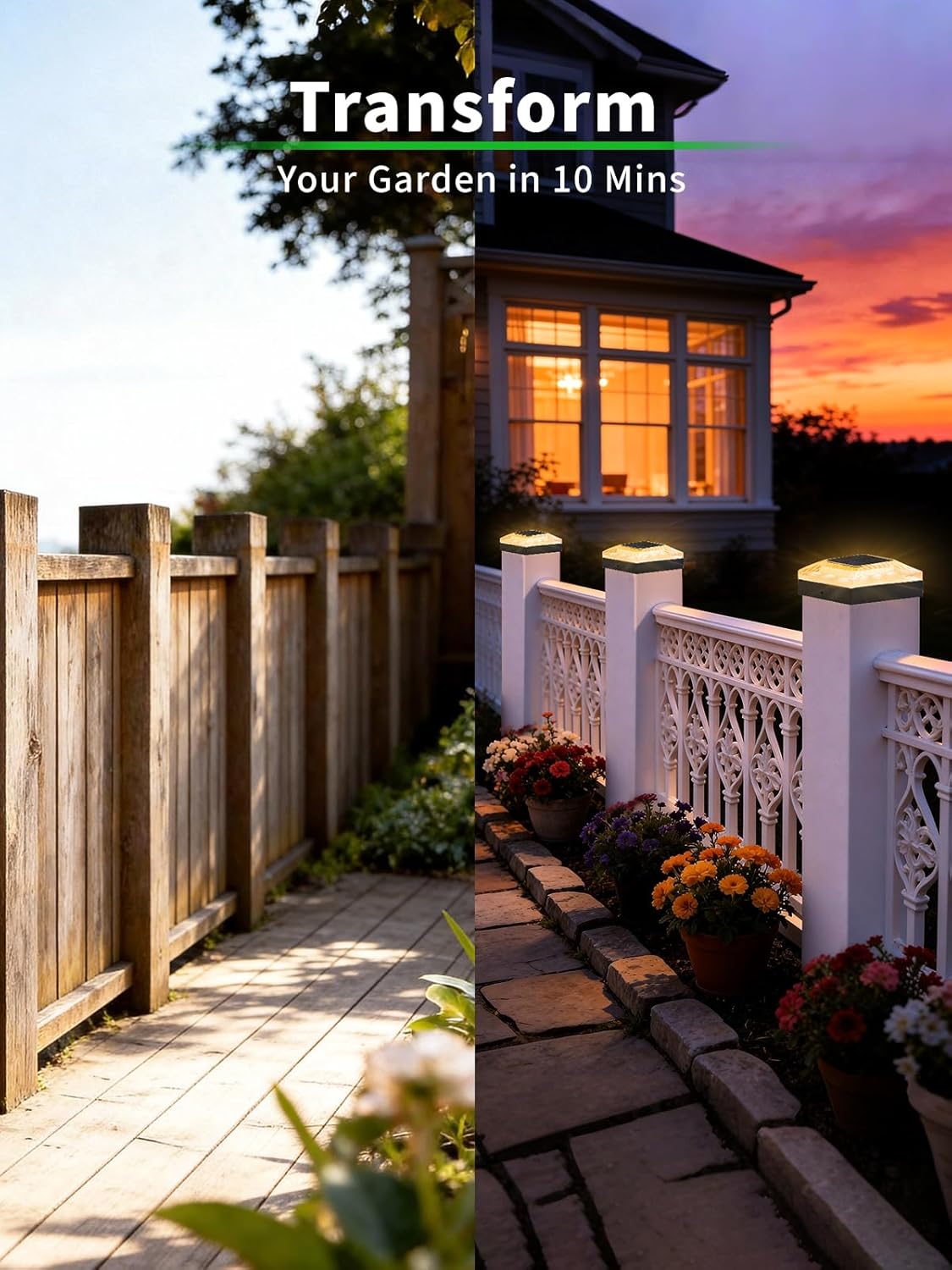 4x4 Post Solar Lights, 3 Colors Fence Light Solar Powered, 2 Brightness Solar Post Cap Lights Waterproof for Wood/Vinyl Posts, Garden, Patio, Deck, Hammered Light, 2 Pack