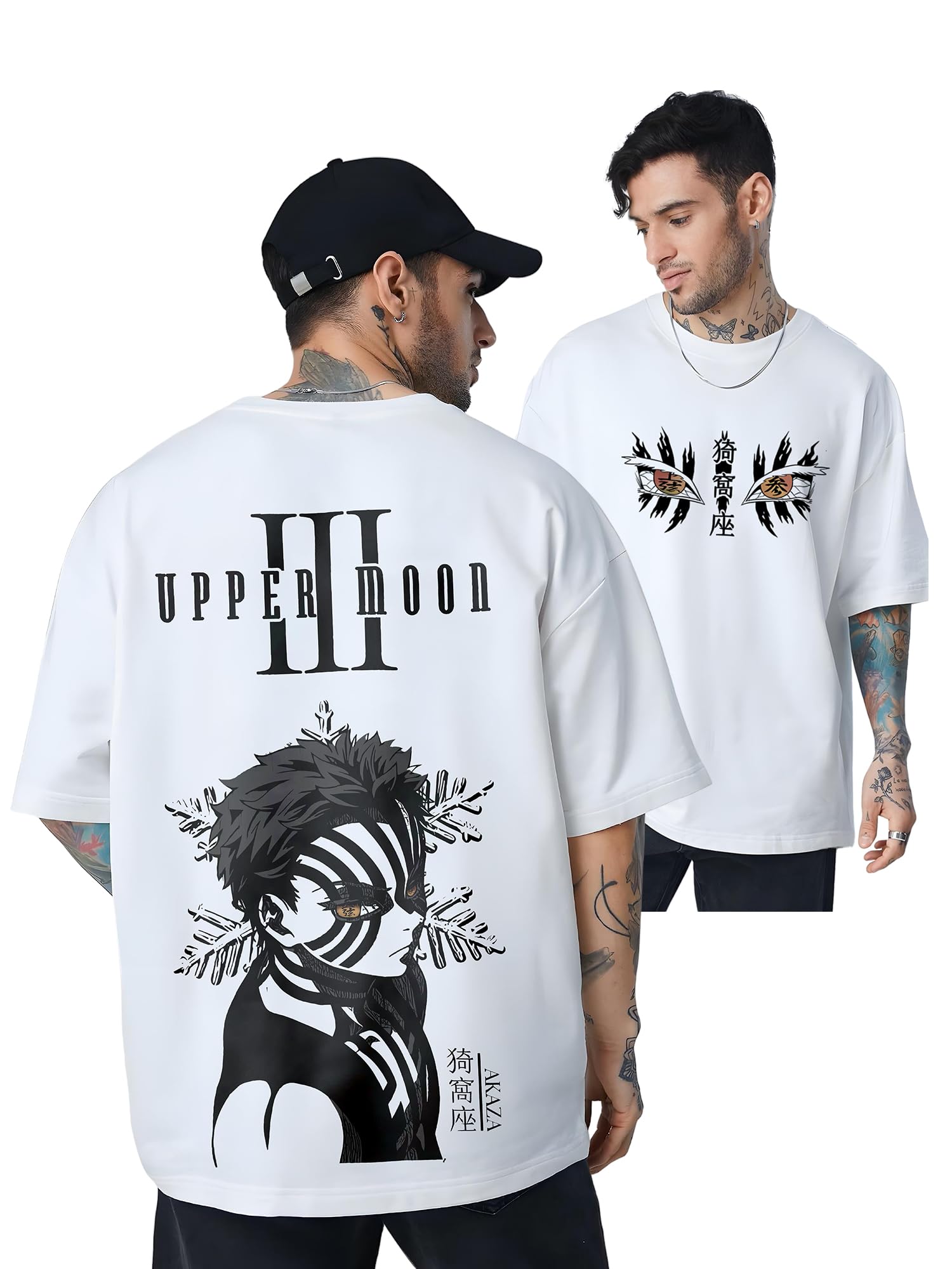 artory Mens Oversize Demon Slayer Printed Tshirt 240 GSM Heavy Gauge Pure Cotton Relaxed Fit Graphic Print Casual Wear Solid Color Streetwear Look-picture-43