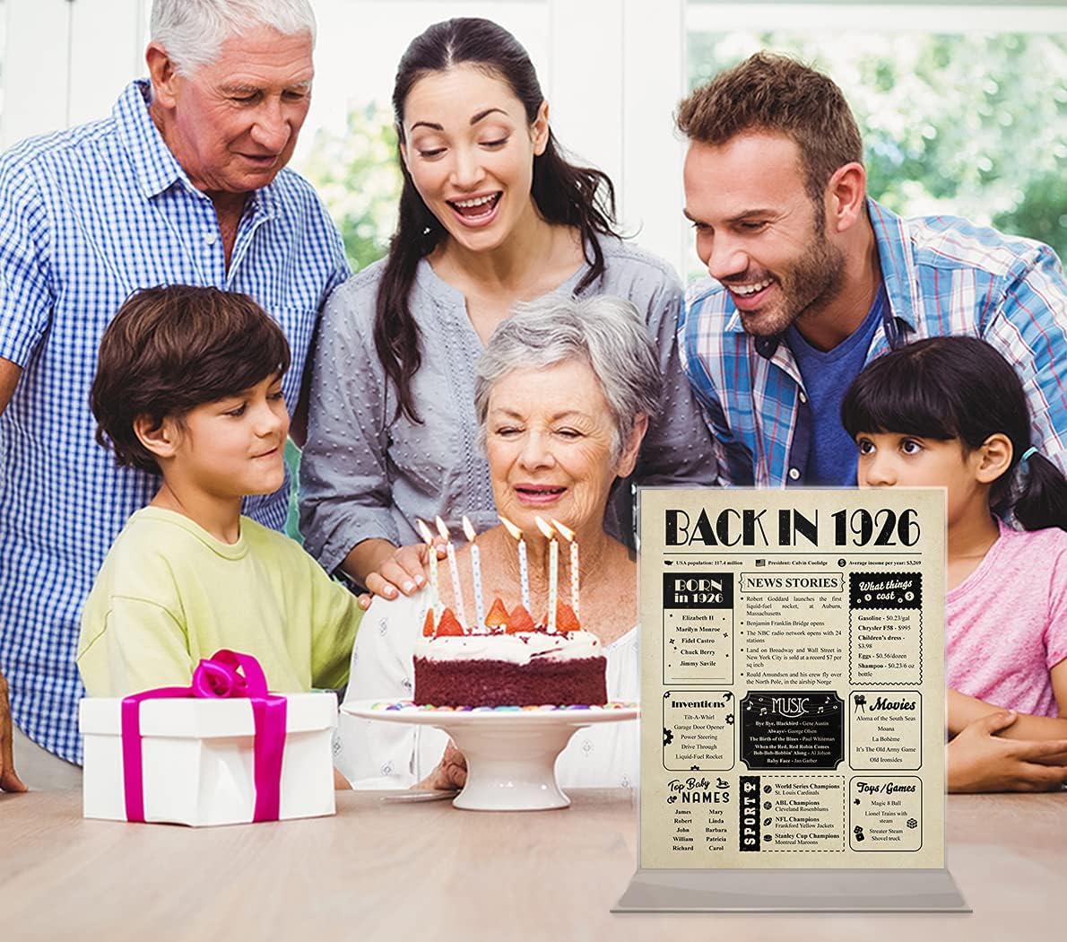 100th Birthday Card for Her and Him - 100th Birthday Gift for Women and Men - 1926 Gift Ideas - Party Decorations - Unframed 8x10 image 4