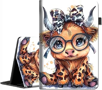 Case for All-New Amazon Fire HD 10 and 10 Plus Tablet 13th/11th Generation, 2023/2021 Release 10.1" - Slim Fit Standing Cover with Auto Sleep/Wake, Highland Cow Cute Leopard Bow Baby Cow