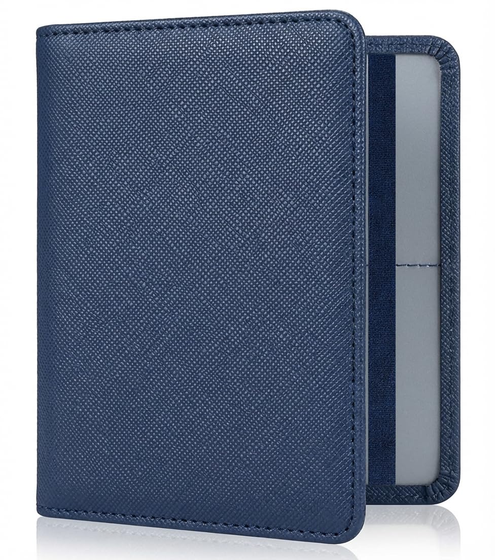 Caweet Soporte para registro de coche y seguro – Organizador de guantera de coche – Portadocumentos de cuero para carné de conducir, carné de identidad y tarjetas, azul-1