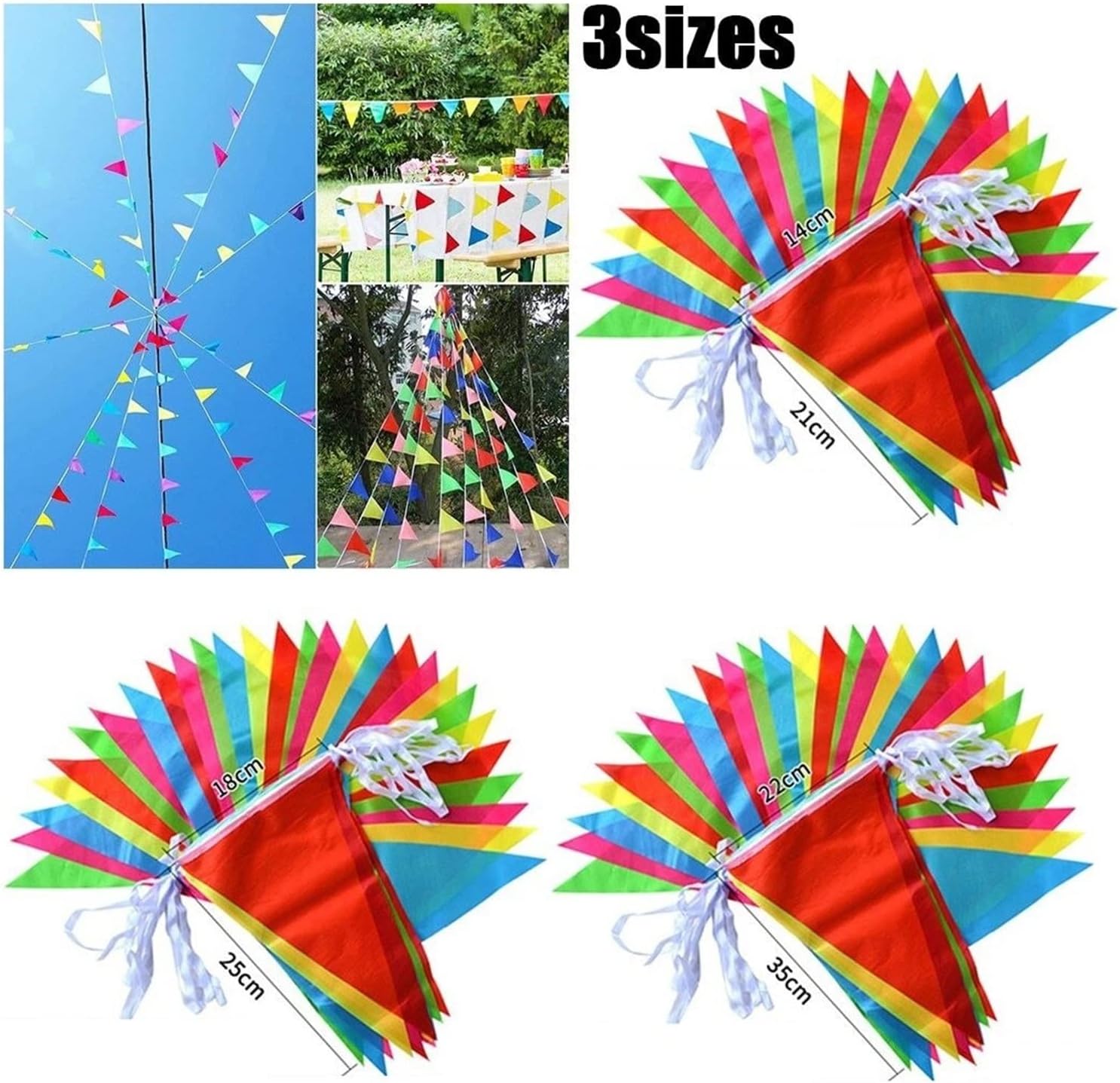 Garden Bunting,Outdoor Waterproof for Wedding Deco 3 Sizes 100 Meter Colorful Triangle String Flag Multi Colour Bunting Party Event Home Garden Decorators Wedding DIY Decor with flower, stripes,dots p