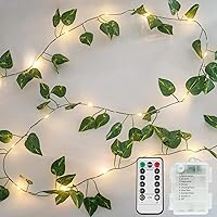 Vista 7 de suddus Guirnalda de 100 luces LED de eucalipto enchufables de 33 pies con luces conectables con control remoto, luces de hojas para dormitorio