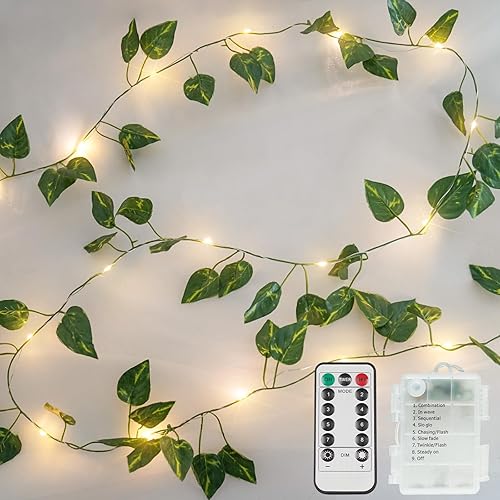 Miniatura 9 de Suddus 40 luces LED de Navidad con pilas, tira de luces de 12.5 pies con bayas rojas y hoja de acebo, temporizador remoto, guirnaldas artificiales