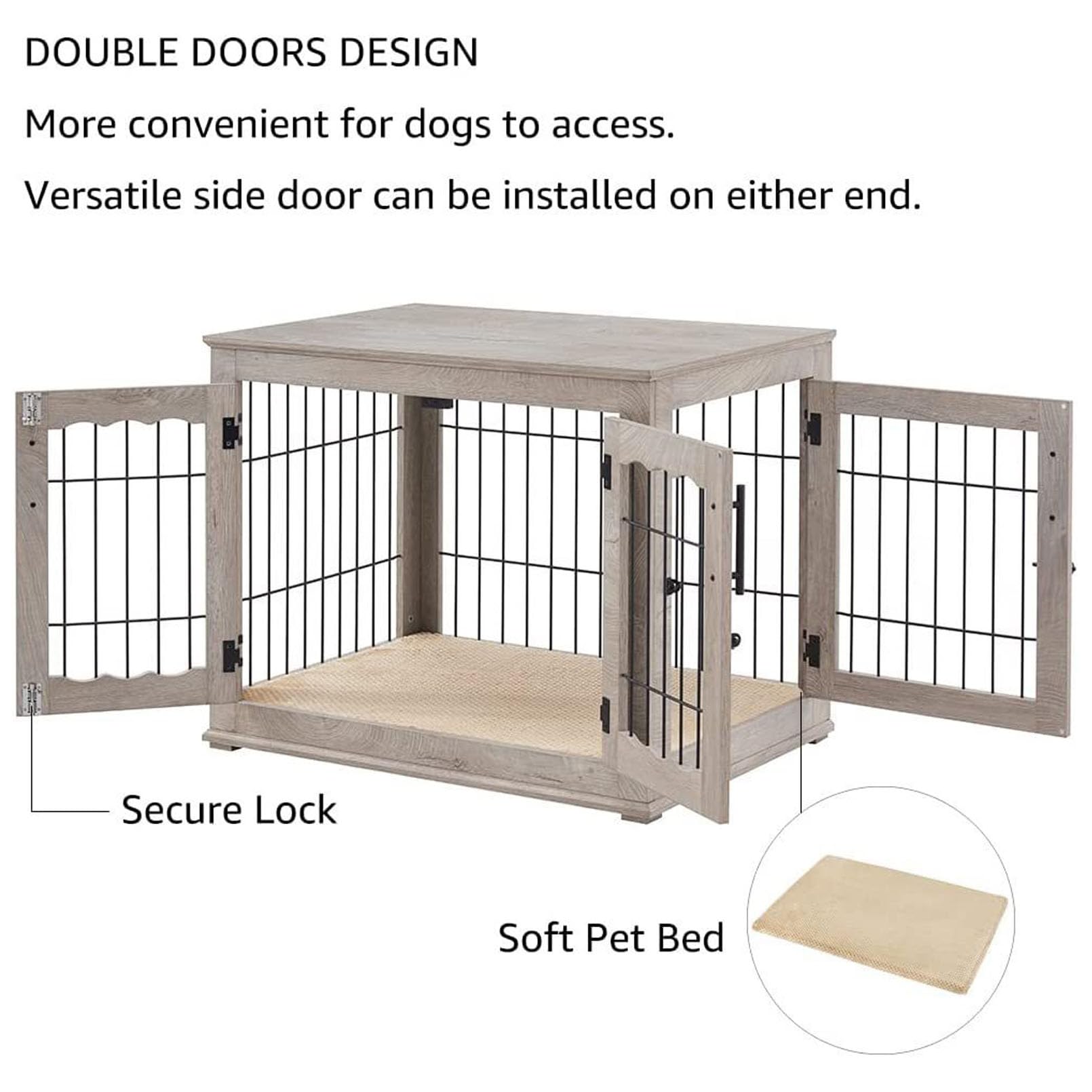 Hundekäfig-Endtisch für kleine, mittelgroße und große Hunde, Indoor-Haustierhütte mit zwei Türen und Drahtgeflecht, funktionale Möbel für Zuhause, 59,7 x 45,7 x 52,1 cm