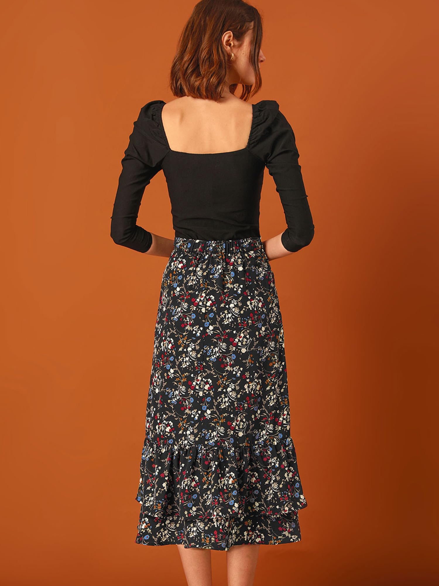 Allegra K Damen A Linie Chiffon Ruffle Blumen Maxirock Rock