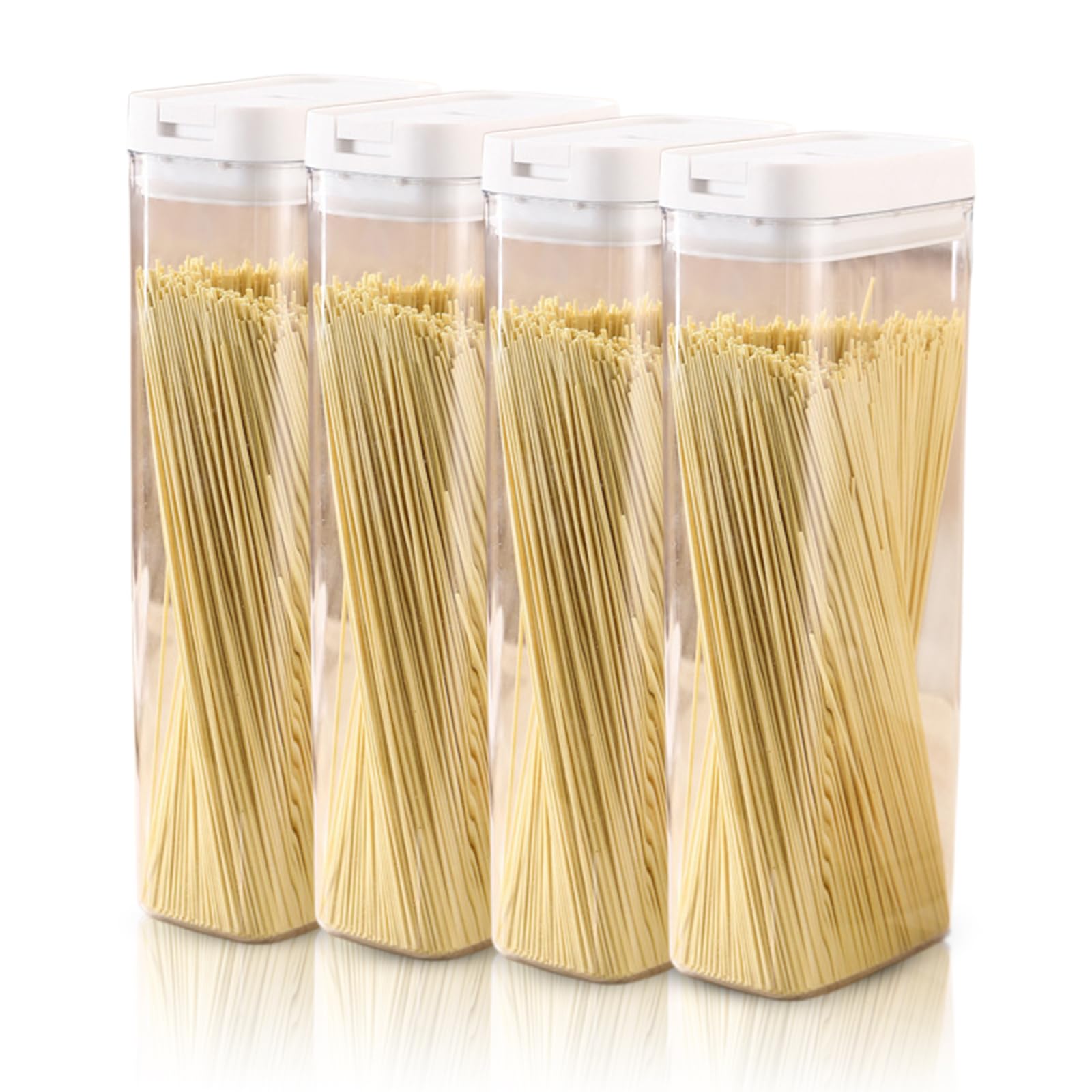 4 Contenitori Ermetici per Alimenti, Barattoli Cucina in Plastica Trasparente Senza BPA, Scatola Porta Alimenti Secchi per Pasta, Riso, Cereali, Farina, Legumi