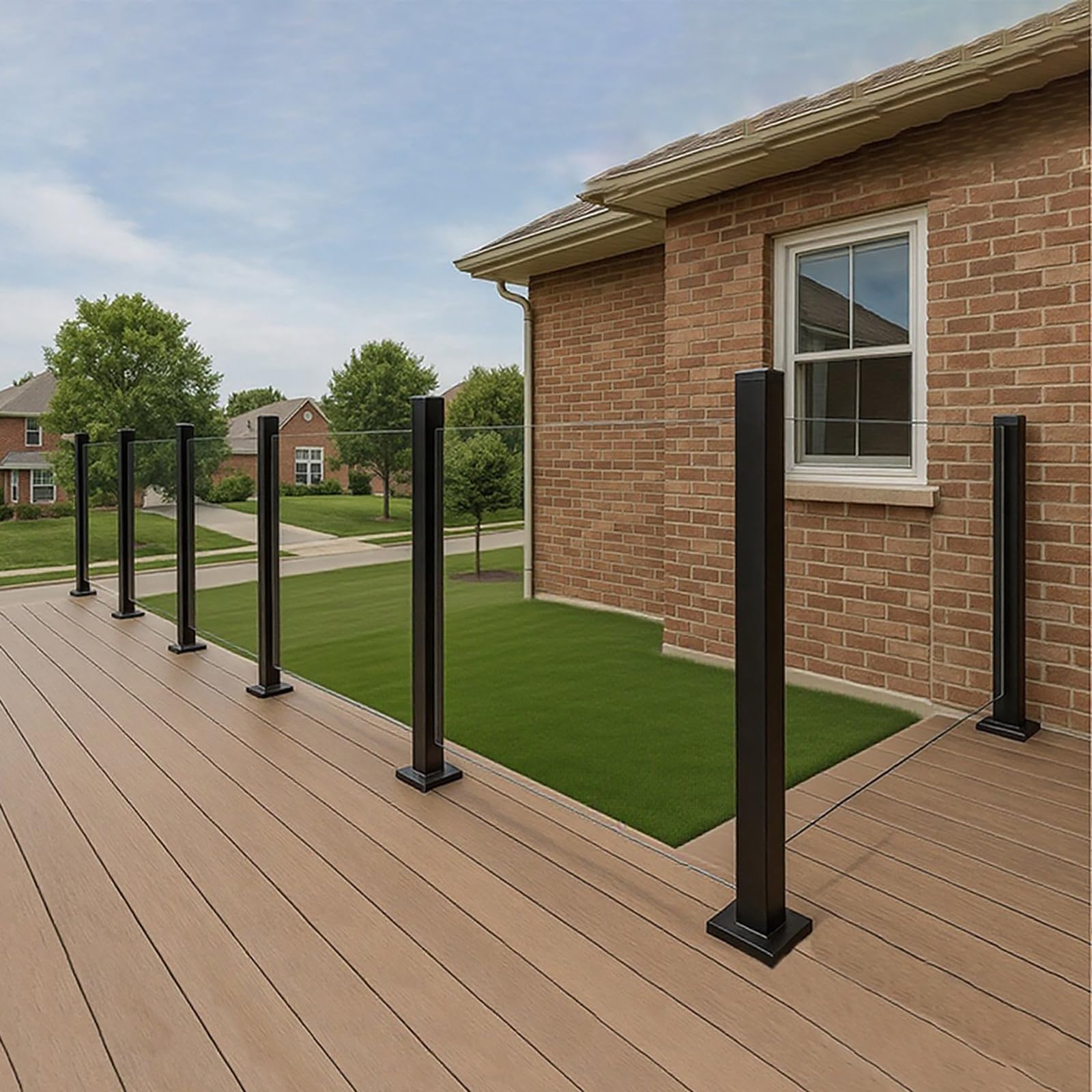 Cvter Poste Para Barandilla de Vidrio Negra: 95cm de Balaustrada de Cubierta de Vidrio Sin tapa con Ranuras para Cubiertas, Escalones, Balcón, Piscina, Jardín, Escaleras. Acero inoxidable — view 7