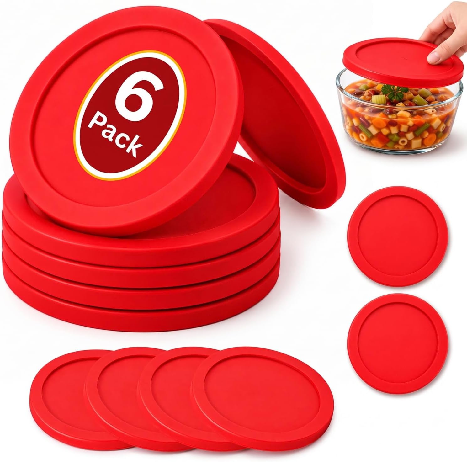 [6 PACK] Pyrex Replacement Lids for Pyrex Glass Containers & Anchor Hocking