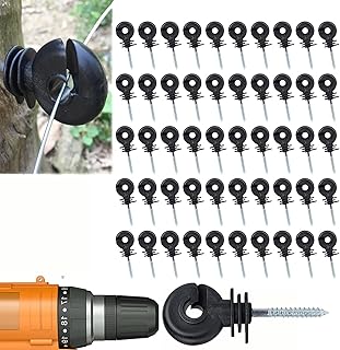 50 Piezas de aislantes para cercas eléctricas, Color Negro, con Poste de Anillo autorroscante, Ahorra Mano de Obra y se Pueden Usar con Taladro eléctrico (Negro)
