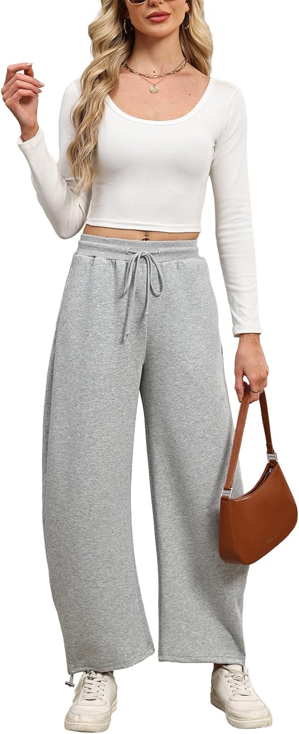 DISCIPBUSH Barrel Sweatpants Women Baggy - Fall Wide Leg Drawstring Lounge Joggers for Women Sweat Pants with Stoppers - Image 3