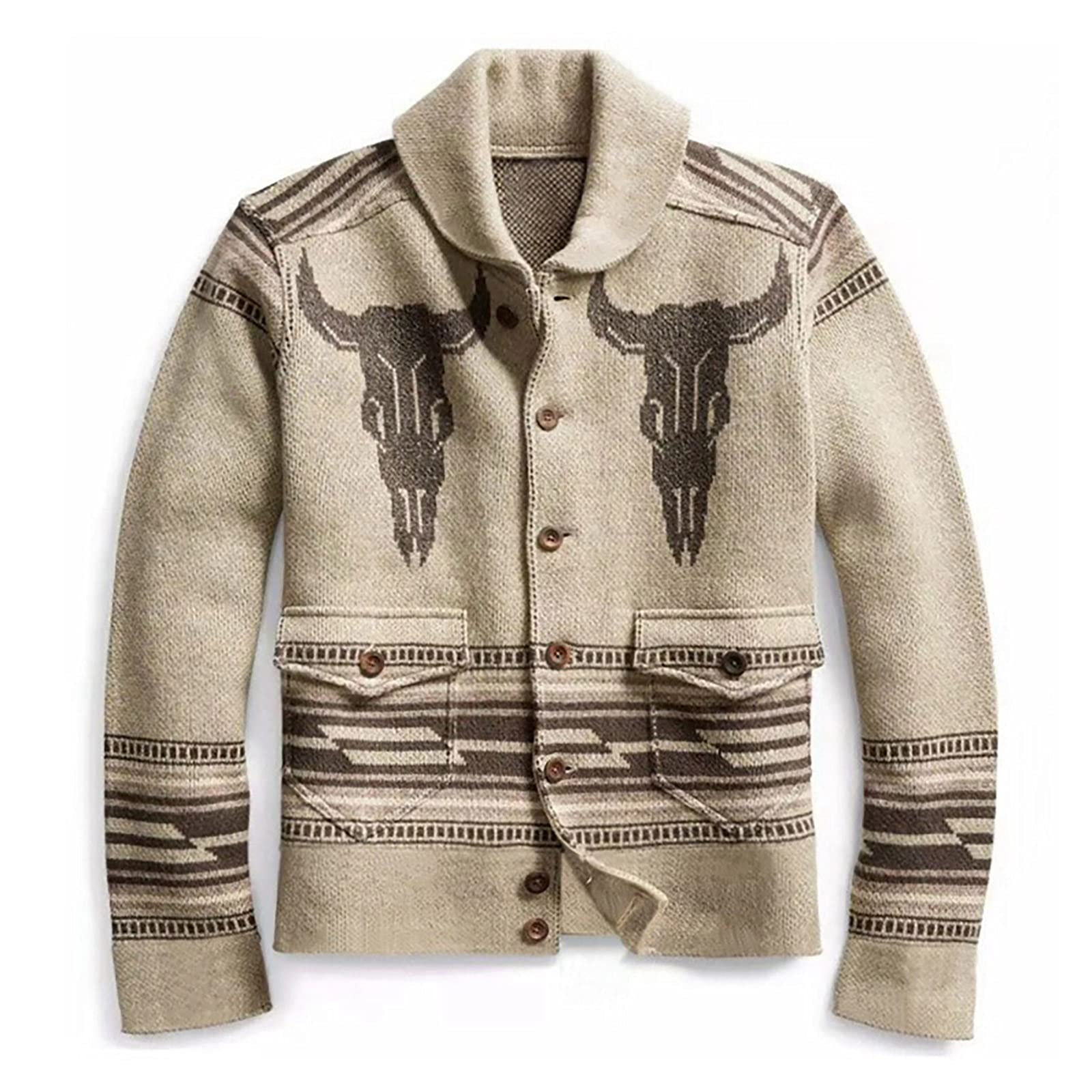 Suéter de punto para hombre, mezcla de lana de cachemira, botones de solapa, botón completo, cárdigan de punto de manga larga, suéter de punto con solapa, chaqueta de punto, abrigo de otoño, L