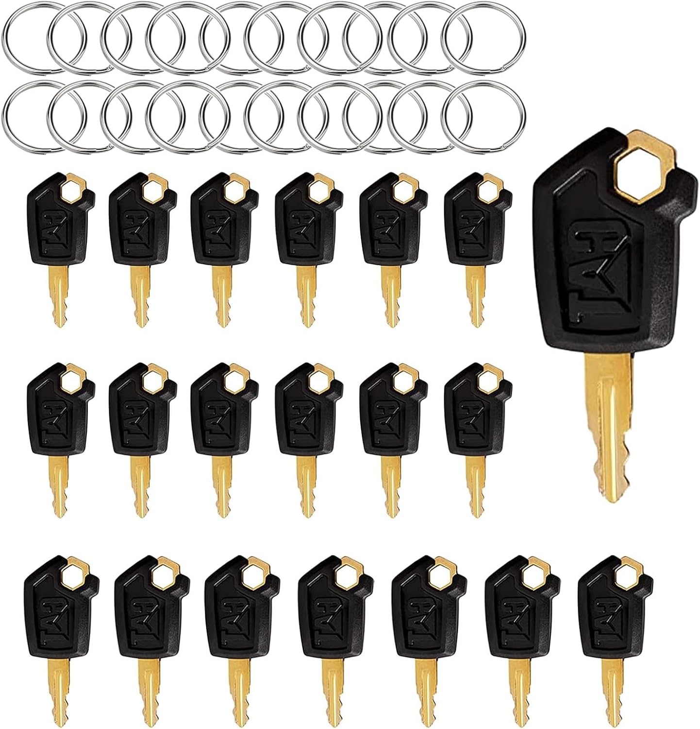 20-Pack CAT Heavy Equipment Keys: OEM Standard Ignition Keys Compatible with Loaders, Excavators (M315D2, 980K, 416C & More) with 20 Key Chains​