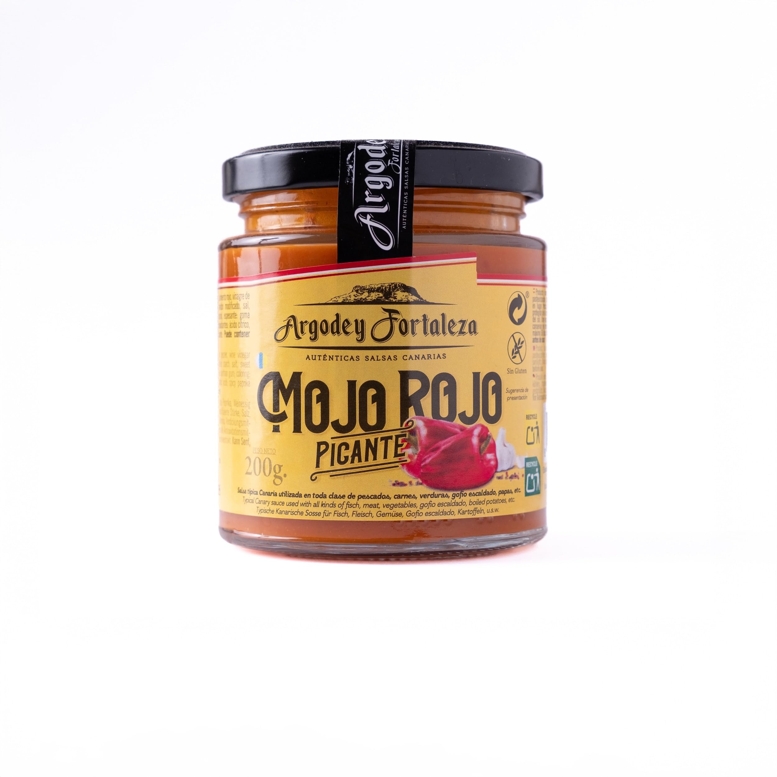 Argodey Fortaleza Spicy Red Mojo 200g | Gluten Free Dipping Sauce for Potatoes, Meat, Fish & Vegetables | Authentic Canarian Recipe | No Preservatives Added