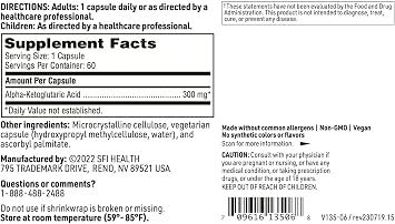 Klaire Labs SFI Health Alpha-Ketoglutaric Acid - Energy & Metabolism Support - 300mg AKG in Hypoallergenic, Vegetarian Capsules, Dairy & Gluten-Free (60 Capsules)