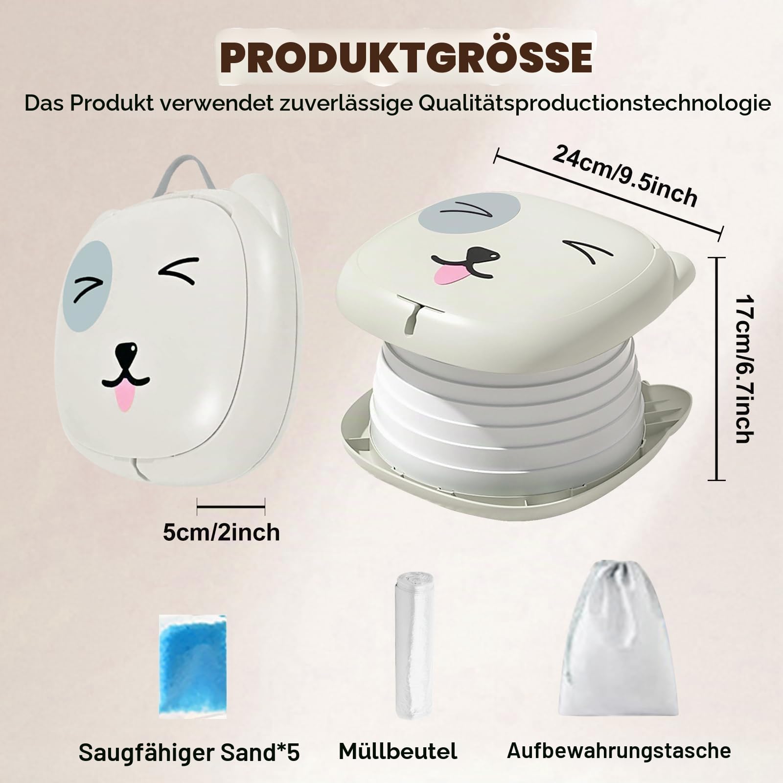 Faltbarer Toilettensitz für Kinder, Reisetöpfchen für Auto, Outdoor & Indoor, Praktisch für Camping & Unterwegs, Kompakt und Tragbar Kinder Klapptoilette rosa (Hochwertiges Grau)
