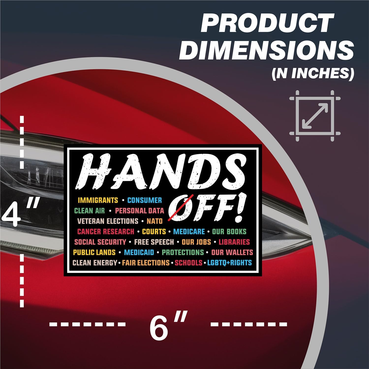 Hands Off Protest Car Magnet - 6" x 4" Pro-Equality Anti-Hate Resist Racism Anti-Fascism Social Justice Advocacy Decor – Rally-Ready Activist Vehicle Magnet image 2