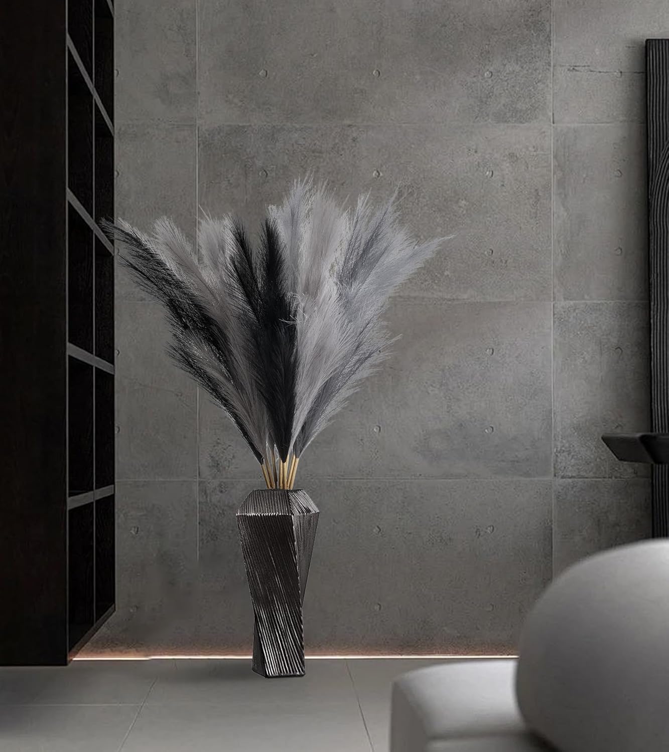 9個 45インチ フェイクドライパンパスグラストールデコール ふわふわフェイクロングポンパス 人工ブラックグレーグレーポンプスステム