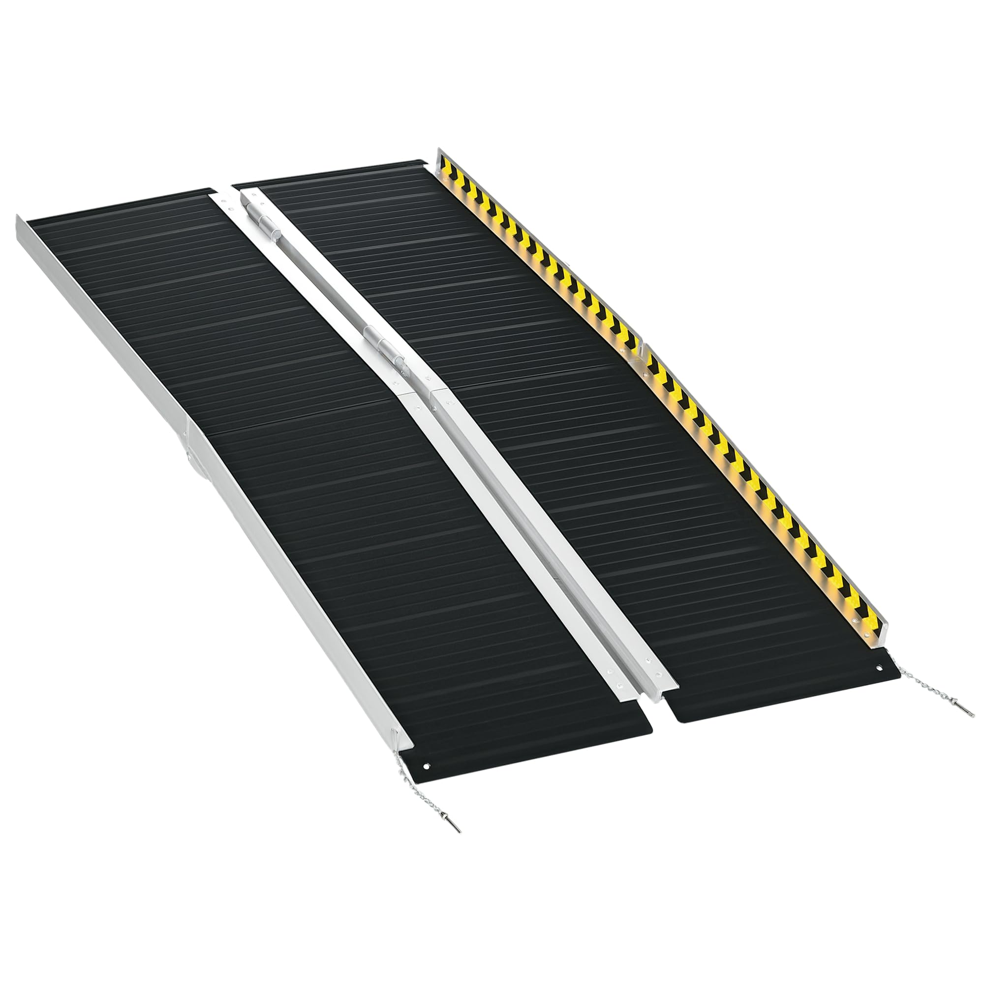 Wheelchair Ramp, 152L x 73Wcm, 272KG Capacity, Folding Aluminium Threshold Ramp with Non-Skid Surface, Transition Plates Above and Below for Home, Steps, Stairs, Curbs, Doorways