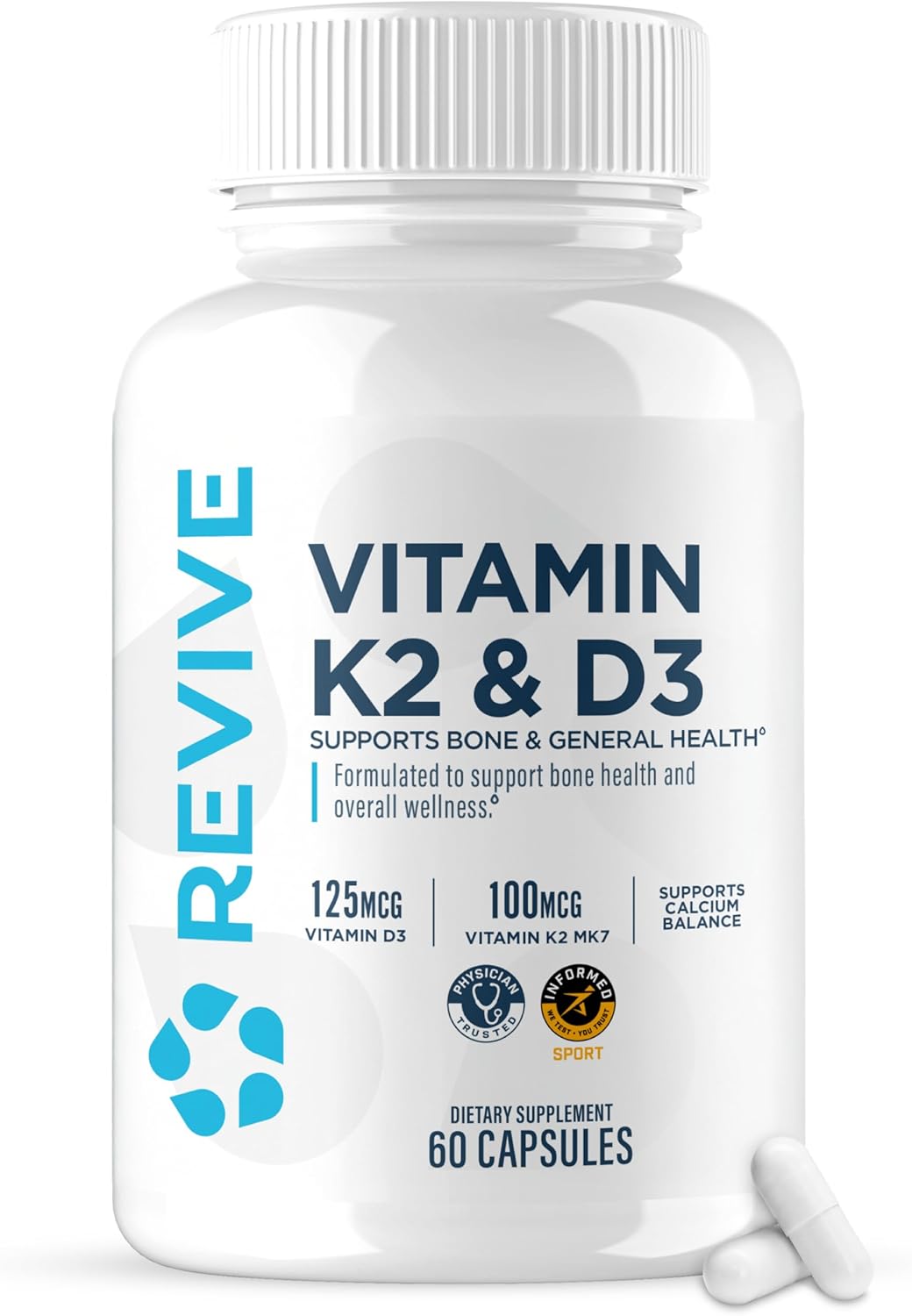 REVIVE MD Vitamin D3 & K2 Supplement for Women & Men - Physician Formulated K2 & D3 Vitamin Supplement Supports Bone Health & Muscle Strength - Immune & Cardiovascular Support (60 Servings)