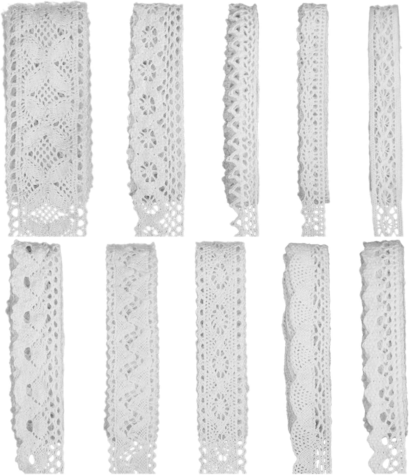 White Cotton Lace Ribbon Trim, Crochet Lace Ribbon for Crafts Sewing, Scrapbooking Decoration Supply, 20 Yards (White)